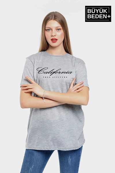 Superlife Superlife Women's Plus Size California Printed Crew Neck T-Shirt