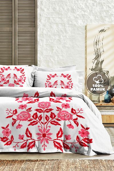 MonoHome 100% Cotton Ranforce Dowry Luxury 5D Digital Double Duvet Cover Set Canvas