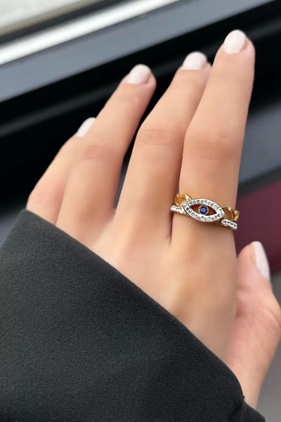 TakıDolabı حلقة فولاذية قابلة للتعديل مع شكل عين ذهبي اللون