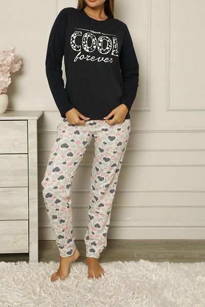 Nicoletta Set pijamale cu mânecă lungă din bumbac negru pentru femei - Lady Secret