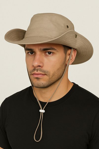 CosmoOutlet Summer Foldable 100% Cotton Beige Color Men's Safari Hat