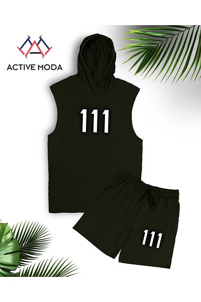 ACTIVE MODA Men's 111 Printed Sleeveless Tank-Shorts Set 2Li̇ Large Size Oversi̇Ze