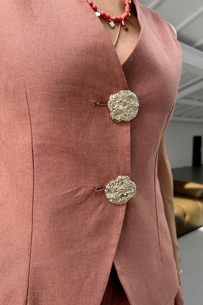 mylove Gold Double Button Linen Suit Tile