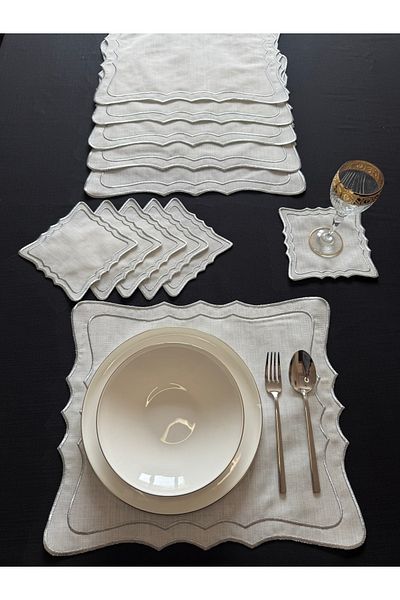 Smiling Home 12-Piece Silver Color Set: 6 Zigzag Squares - American Service & Presentation Napkins