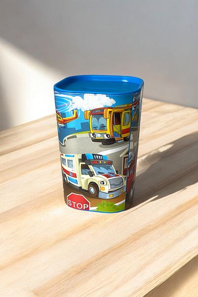 Dore Voir Blue Trolley Hard Plastic Piggy Bank / Piggy Bank with Openable Lid - Height 11.5 cm
