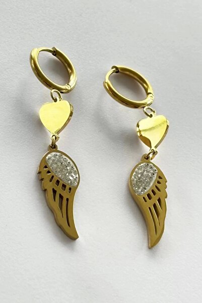 TakıDolabı أقراط فولاذية على شكل قلب وشفرات ذهبية اللون (زوج)