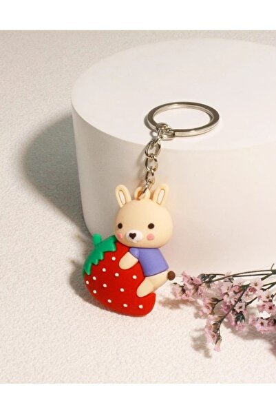 Ayzen Strawberry and Rabbit Cartoon 3D Couple Keychain