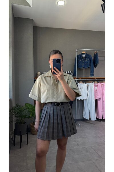 YOUR NAME Оверсайз-сорочка з кишенями з попліну з короткими рукавами для жінок