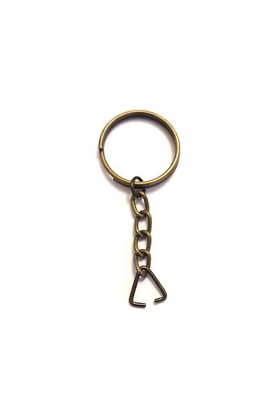 Mu Art Key Chain Ring, Ring + Chain + Triangle, 24mm, Antique, 1Pc