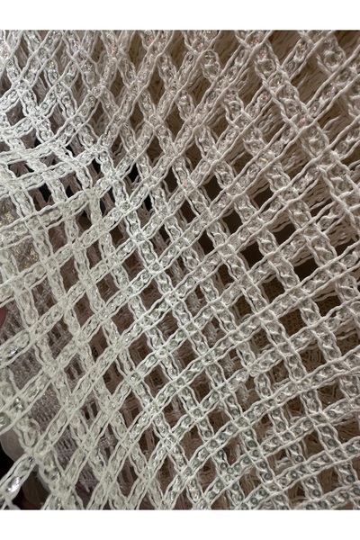 METERİAL Simli Kare Desenli Örgü File Kumaş Parlak ve Şık Tasarım | 1 Metre