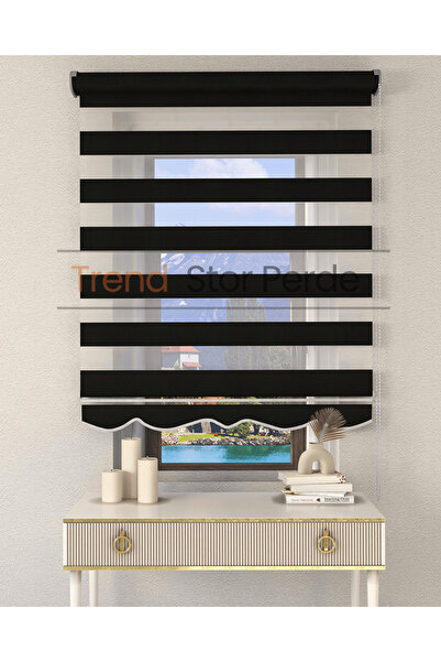 TREND STOR PERDE Antrasit Etek Dilimli Zebra Stor Güneşlik Perde