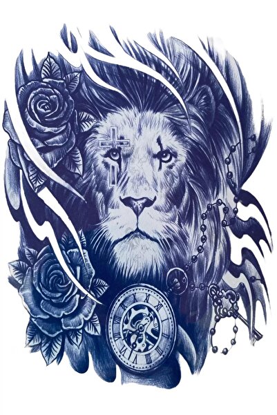 TakıDolabı Aslan Figürlü 12 Saat Sonra Kararan Geçici Dövme Tattoo