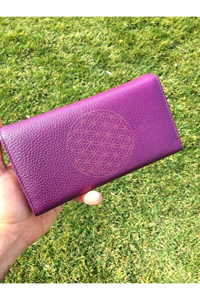 DERKON Portofel cu clapă dublă mov Floarea vieții pentru femei