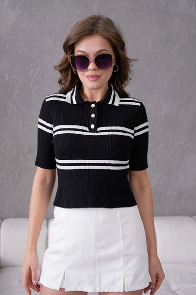 Park Karon Short Sleeve Striped Viscon Knitwear Sweater