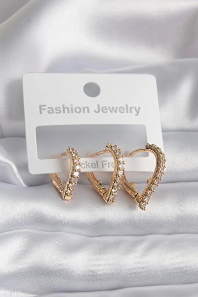 TakıDolabı أقراط نسائية على شكل قلب من حجر الزركون باللون الذهبي النحاسي