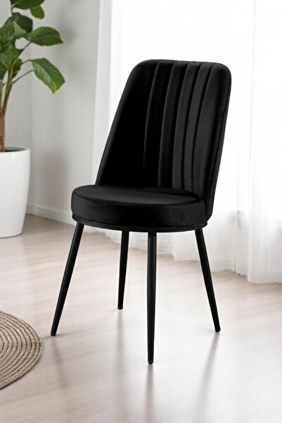 MYMASSA Gold Sandalye - Soho Siyah Kumaş - Metal Siyah Ayak - Mutfak Sandalyesi - Salon Sandalyesi