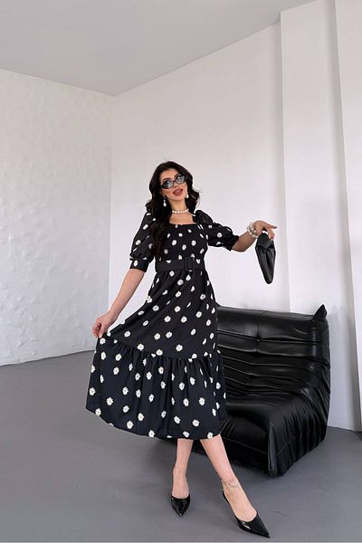 Neşeli Butik Women's Belted Square Neck Floral Midi Length Dress Nbks4104