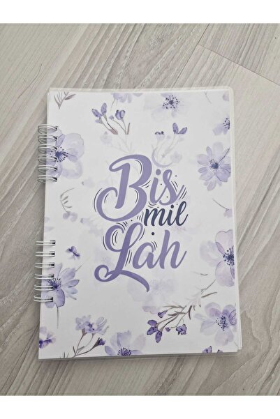 ETİKETİM Bismillah Yazılı Mor Çiçekli PVC Kapak Defter 50 yp