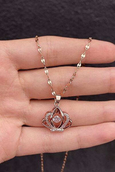 TakıDolabı Rose Renk Kral Tacı Figürlü Çelik Kolye