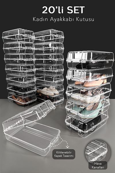 Meleni Home 20Pcs Women's Shoe Box - Transparent Shoe Organizer Storage Box Organizer Travel Box
