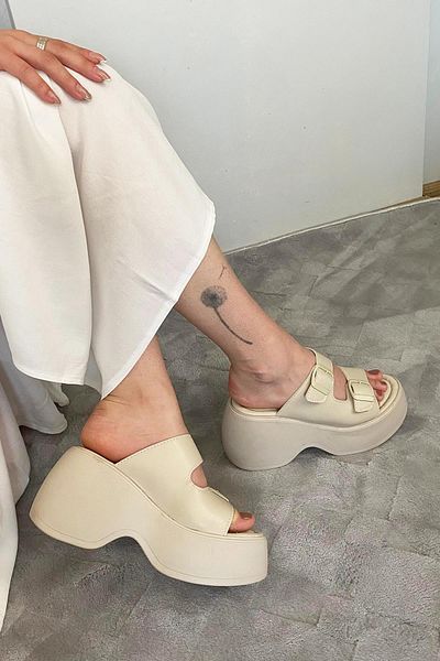 Preshley Sandale ortopedice Oliver Beige pentru femei cu două catarame cu talpă groasă K-3040