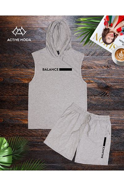 ACTIVE MODA - Men's Sleeveless Bala Printed Sleeveless Sports Athlete Shorts 2-Piece Set Oversized Large Size