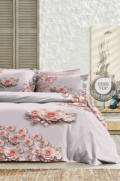 MonoHome 100% Cotton Ranforce Dowry Luxury 5D Digital Double Duvet Cover Set Pınk