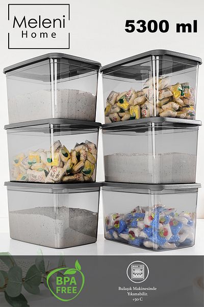 Meleni Home 6-Piece Mega Size Detergent Storage Box - 5.3 Liter Rectangular Powder Tablet Detergent