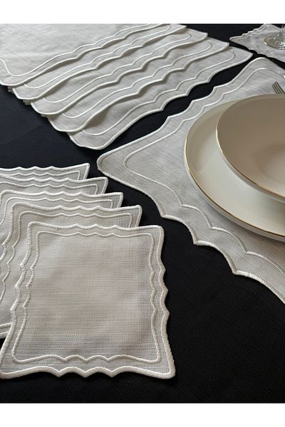 Smiling Home Ecru Color Set of 12 – 6 Zigzag Squares, American Service & Presentation Napkins