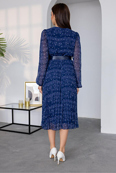 Neşeli Butik γυναικείο φόρεμα σιφόν με λουράκι πουά NBMY3286