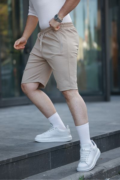 Mero Life Ανδρικό Tan Comfort Fit Mold ελαστική μέση στο πλάι με διπλές τσέπες από υφασμάτινο σορτς & βερμούδες