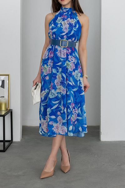 Neşeli Butik Women's Belt Midi Length Chiffon Dress Nbmy3432