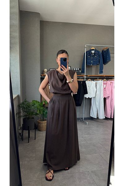 YOUR NAME Linen Zero Sleeve Blouse Skirt Set