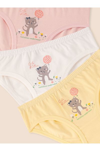 natuline Girl's Organic Cotton Lycra Panties Cute Kitten 3 Pack