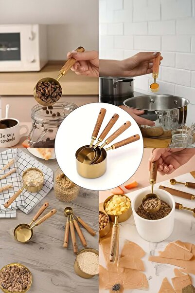 Jenisa Gold Stainless Steel Measuring Spoon 80 ml Premium Quality Measuring Spoon with Wooden Handle
