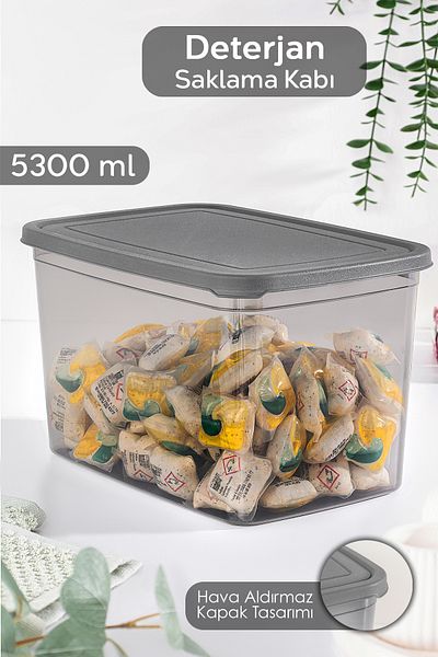Meleni Home Mega Size Detergent Storage Box - Rectangular Powder Tablet Detergent Box Anthracite 5.3 Liters