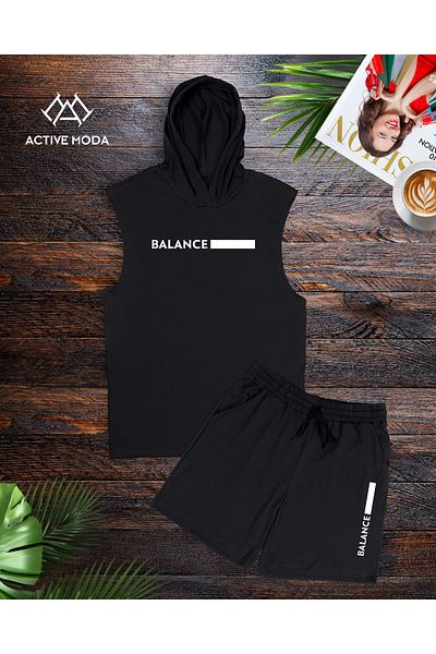 ACTIVE MODA - Men's Sleeveless Bala Printed Sleeveless Sports Athlete Shorts 2-Piece Set Oversized Large Size