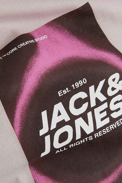 Jack & Jones Μπλουζάκι Jcorecharge Μπροστινή εκτύπωση Lila Erkek Kısa Kol