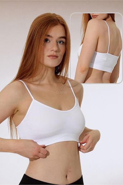 clavia Sports Bustier with Rope Strap - Half Tank Bra - Gathering Upright Posture Supported White