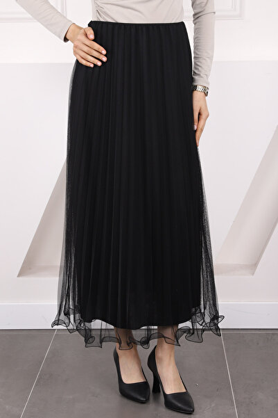 İmajButik Black Pleated Elastic Waist Skirt