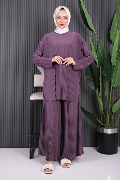 İmajButik Gül Kurusu Piliseli Sandy Tunik Pantolon Takım