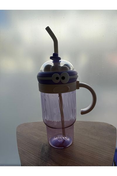 MİMOZA PARK 3-Piece Cute Straw Flask Plastic Bpa-Free (Large Size with Handle)