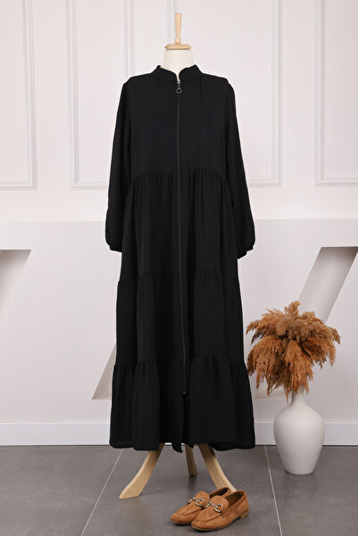 İmajButik Siyah Kol Lastikli Fermuarlı Ferace