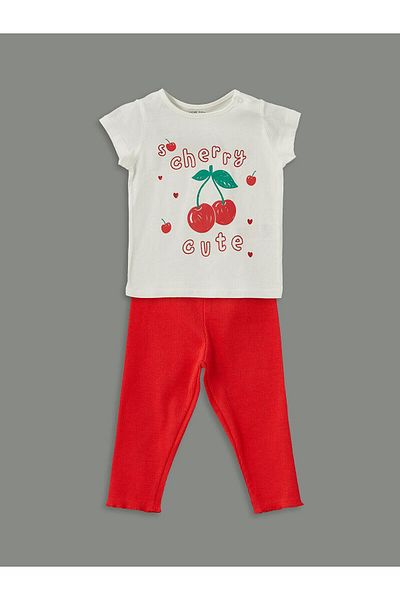 LC Waikiki Lcw Baby Crew Neck Printed Baby Girl T-Shirt and Leggings 2-Pack
