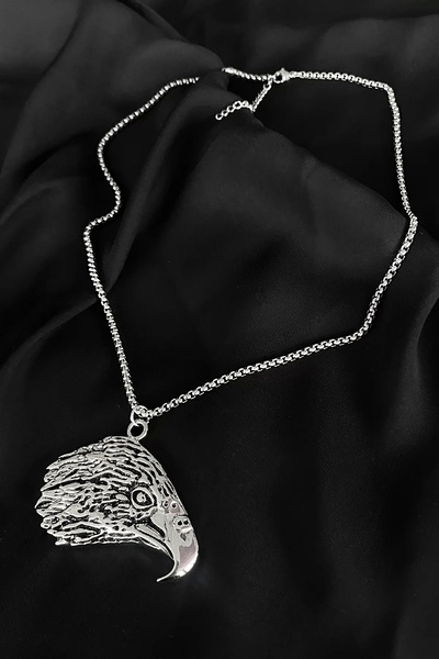 TakıDolabı قلادة فضية اللون على شكل نسر للرجال من الفولاذ