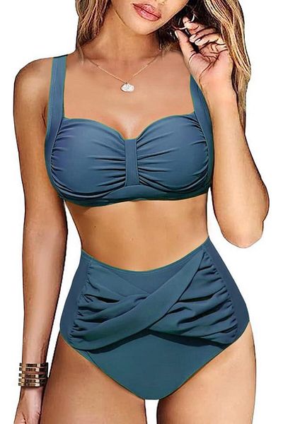 DEEP BEACH High Waist Twist Waist through Detailed Bikini Bottom