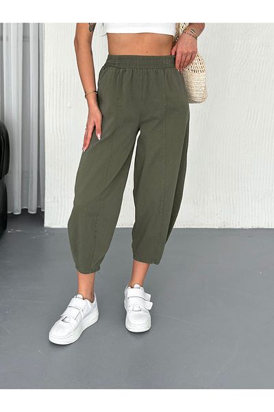 sportiness Gabardine Fabric Pants with Latika Waist and Stitching Detail