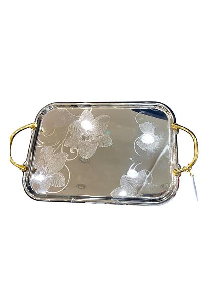 aljahwari Single serving tray, nickel silver, gold handle, size 31*47