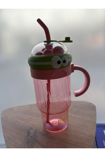 MİMOZA PARK 3-Piece Cute Straw Flask Plastic Bpa-Free (Large Size with Handle)