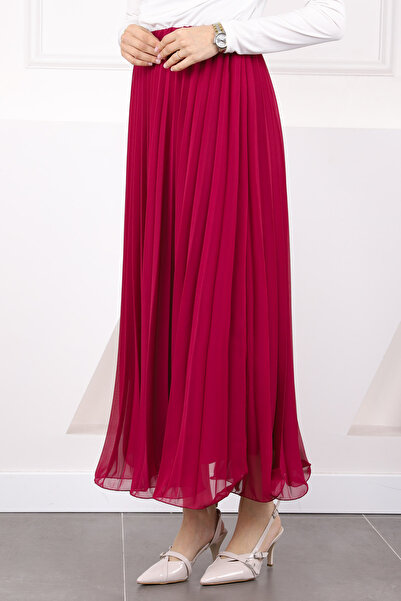 İmajButik Fuchsia Elastic Waist Pleated Chiffon Skirt